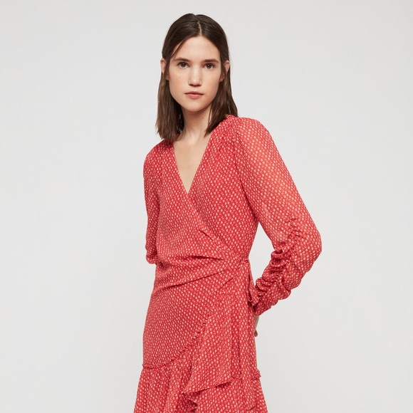 ALLSAINTS Flores Hearts Ruffle Wrap Mini Dress S - Picture 2 of 11